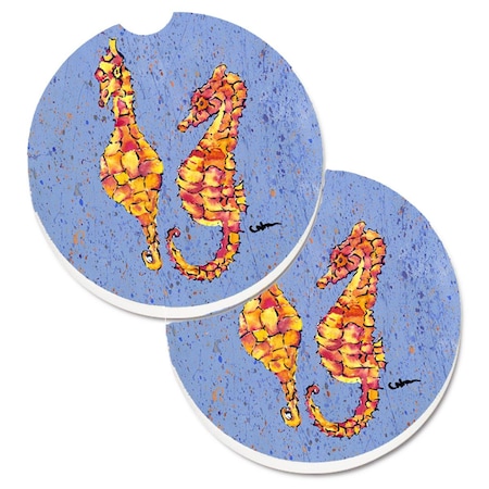 Carolines Treasures Seahorses on Blue Set of 2 Cup Holder Car Coaster 8526CARC